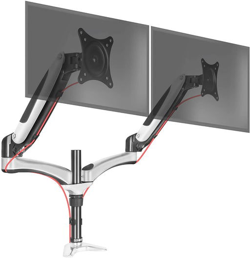 Duronic DM652 Supporto Monitor – Supporto per 2 Monitor Fino a 27” - Portata 8 kg per Braccio - Regolabile in Altezza - Inclinabile -90° +85° - Rotabile di 360° - VESA 75/100 - Braccio con tensione a gas