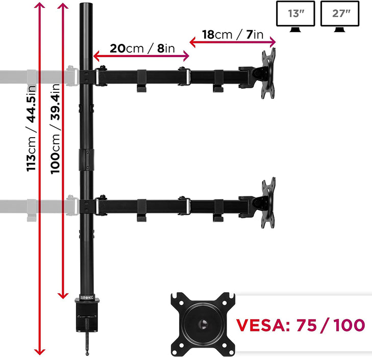 Duronic DMT154 BK Supporto da scrivania per monitor 13"-27" | Per 4 schermi fino a 8kg | Altezza regolabile | Staffa da 100 cm | Inclinazione +90°/-35°, rotazione 180°, rotazione 360°| VESA 75/100