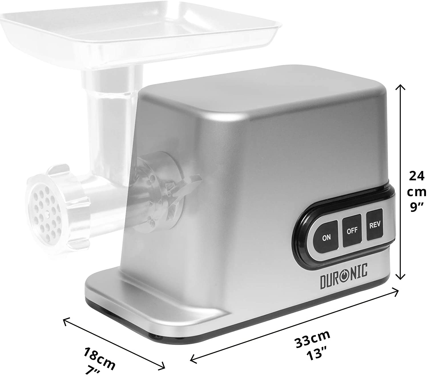 Duronic MG301 Tritacarne in acciaio inossidabile 3000 W  Accessori per salsicce, 3 dischi di macinazione, kibbe  Ideale per creare piatti a base di carne o verdure (hamburger vegani)