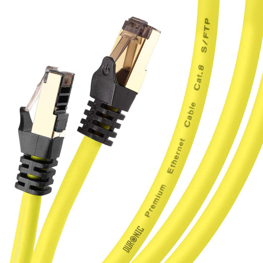Duronic CAT8 YW 10 m | Cavo di Rete ethernet schermato S/FTP giallo | Cavo ethernet Patch superveloce | Supporta fino a 2 GHz / 2000 MHz | Connettori RJ45 | Trasmissione dati 40 gigabit