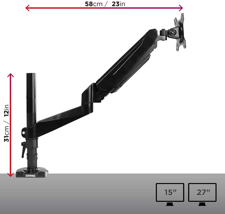 Duronic DMG51X2 Supporto da scrivania monitor 15” – 27” staffa schermo con braccio regolazione a gas morsetto tavolo VESA MAX 100 x 100mm acciaio INOX portata 8kg