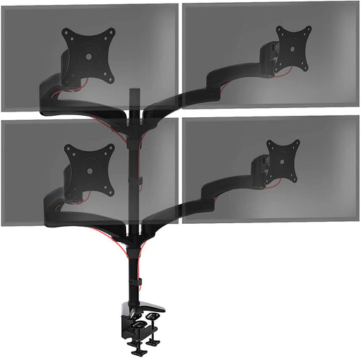 Duronic DM454 BK Braccio per 4 monitor da 13 a 27 pollici | Supporto schermi doppio | Inclinazione e altezza regolabile | VESA 75 100 | Supporto monitor ergonomico doppio articolato per PC nero