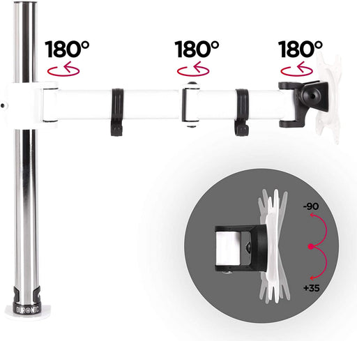 Duronic DM251X3 WE Supporto da scrivania monitor 13” – 27” staffa supporto monitor / schermo con due braccia estensorie e morsetto tavolo VESA MAX 100 x 100mm struttura in acciaio portata 8kg