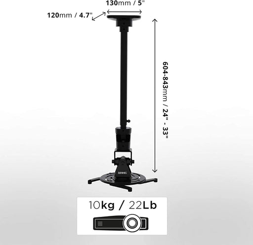 Duronic PB02XL Supporto universale per proiettore 10kg estendibile da 604mm a 843mm montaggio parete / muro / soffitto staffa videoproiettore per casa ufficio sale riunioni