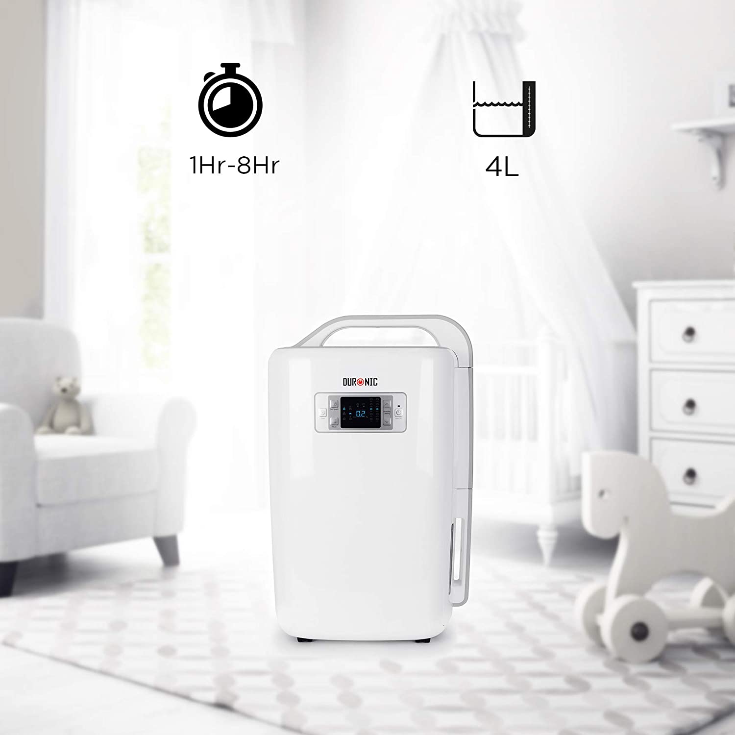 Duronic DH20 Deumidificatore per ambienti compatto e silenzioso 320W capacità giornaliera 20L/24H funzioni turbo, asciugabiancheria e auto-spegnimento a basso consumo energetico