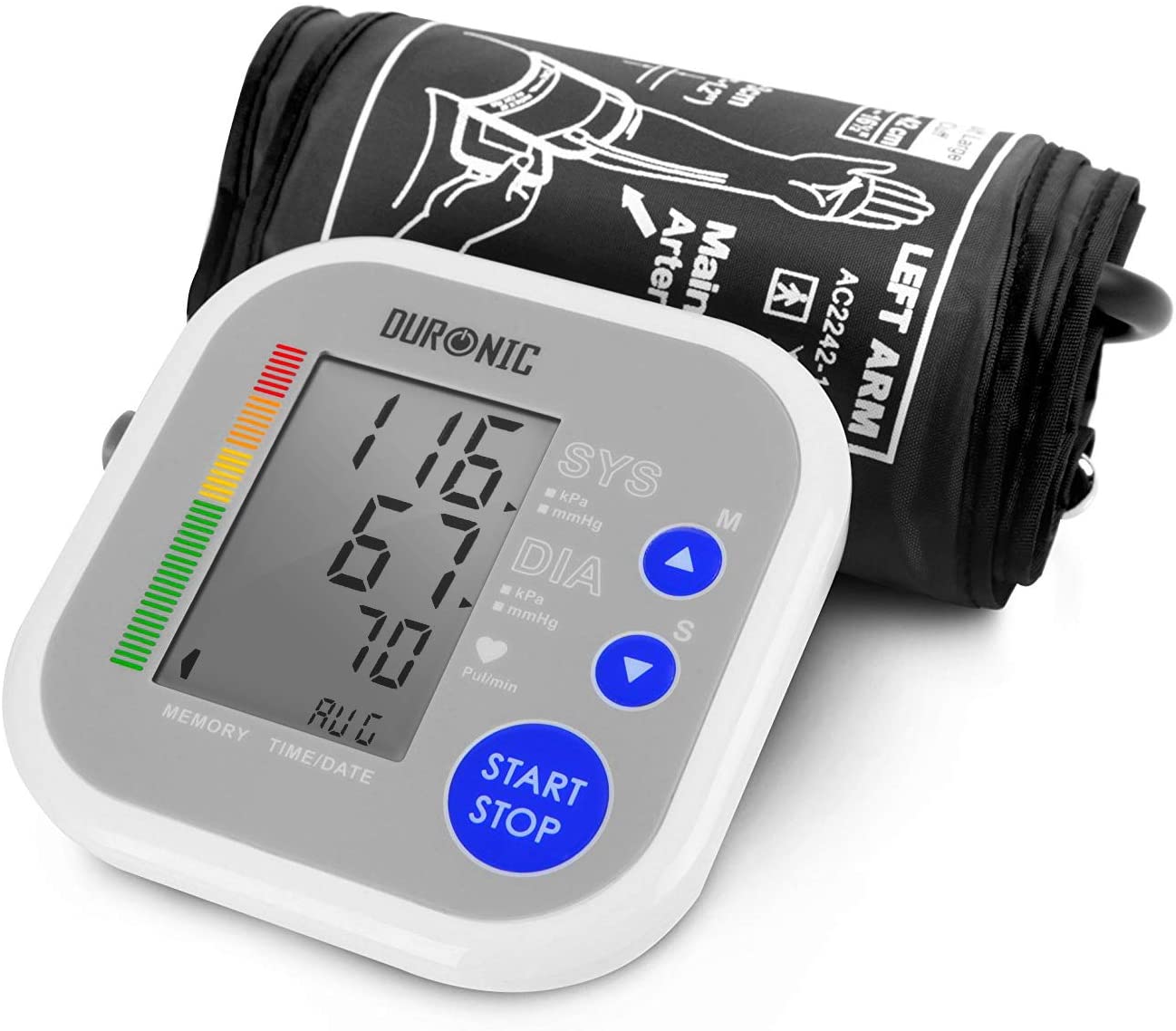 Duronic BPM080 Misuratore di pressione elettrico arteriosa da braccio | Manicotto da 22 a 42 cm | Ampio display LCD | Rilevatore automatico per pressione sanguigna digitale | Frequenza cardiaca