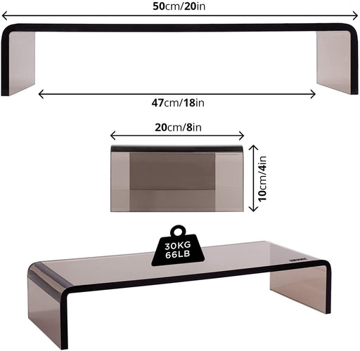Duronic DM054 Supporto monitor scrivania dimensioni 50 x 20 cm - Supporto da tavolo in vetro acrilico per monitor e Laptop - Capacità 30kg - Mensola ergonomica per scrivania