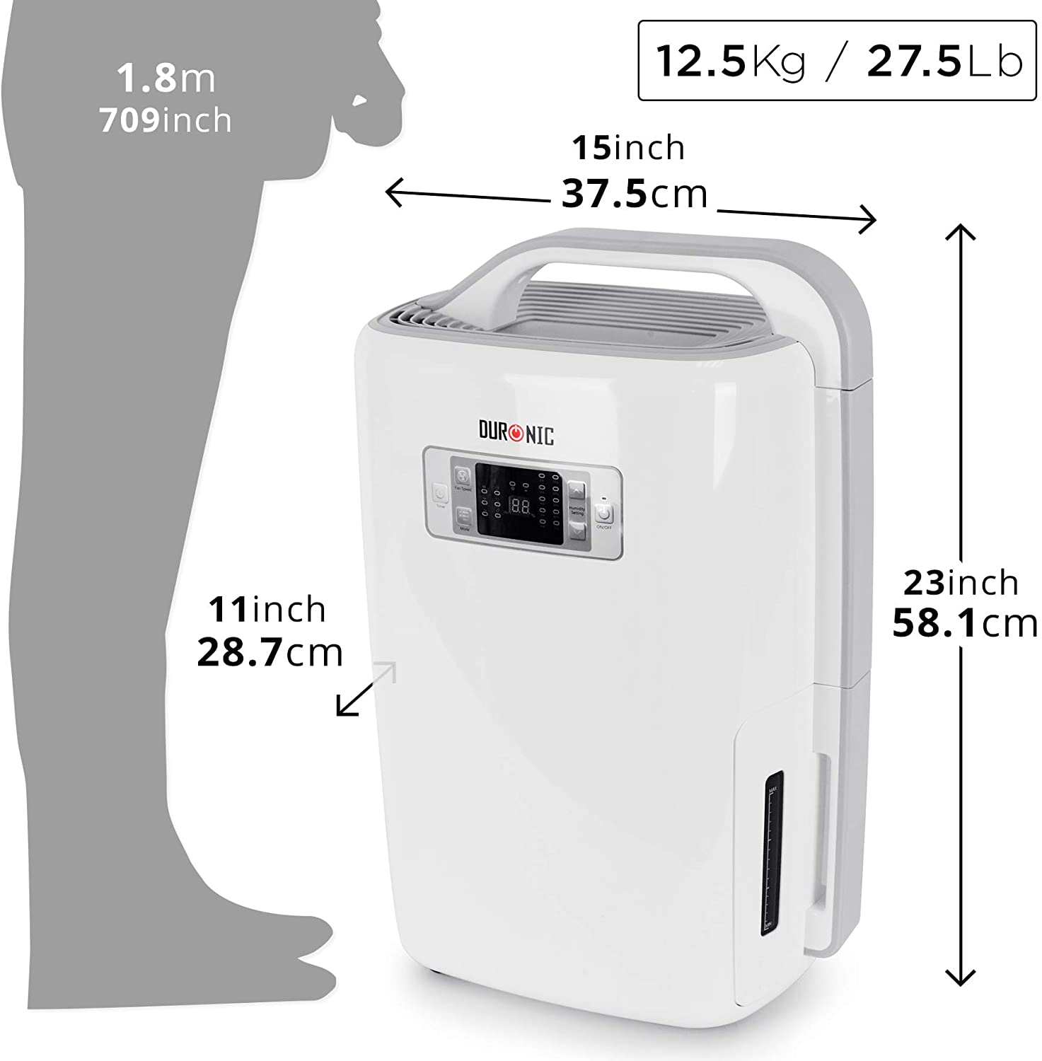 Duronic DH20 Deumidificatore per ambienti compatto e silenzioso 320W capacità giornaliera 20L/24H funzioni turbo, asciugabiancheria e auto-spegnimento a basso consumo energetico