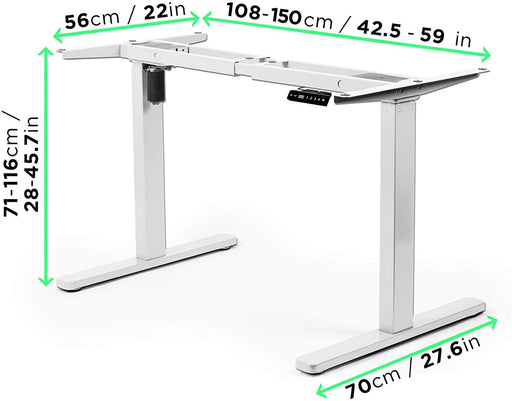 Duronic TM12 WE Telaio per scrivania elettrico - Altezza regolabile 71 - 116 cm - Postazione di lavoro ergonomica  Funzione memoria - 2 Livelli - Meccanismo singolo di sollevamento - Bianco
