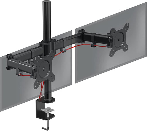 Duronic DM252 BK Supporto Monitor doppio per 2 schermi da 13-27 pollici, Braccio monitor PC ergonomico fino 8kg, VESA 75/100mm, regolabile altezza inclinazione girevole, per ufficio casa scuola, nero