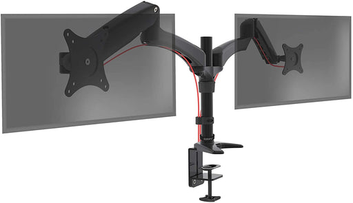 Duronic DM552 BK Supporto Monitor doppio per 2 schermi da 15-27 pollici, Braccio monitor PC ergonomico fino 8kg, VESA 75/100mm, regolabile altezza inclinazione girevole, per ufficio casa scuola, nero