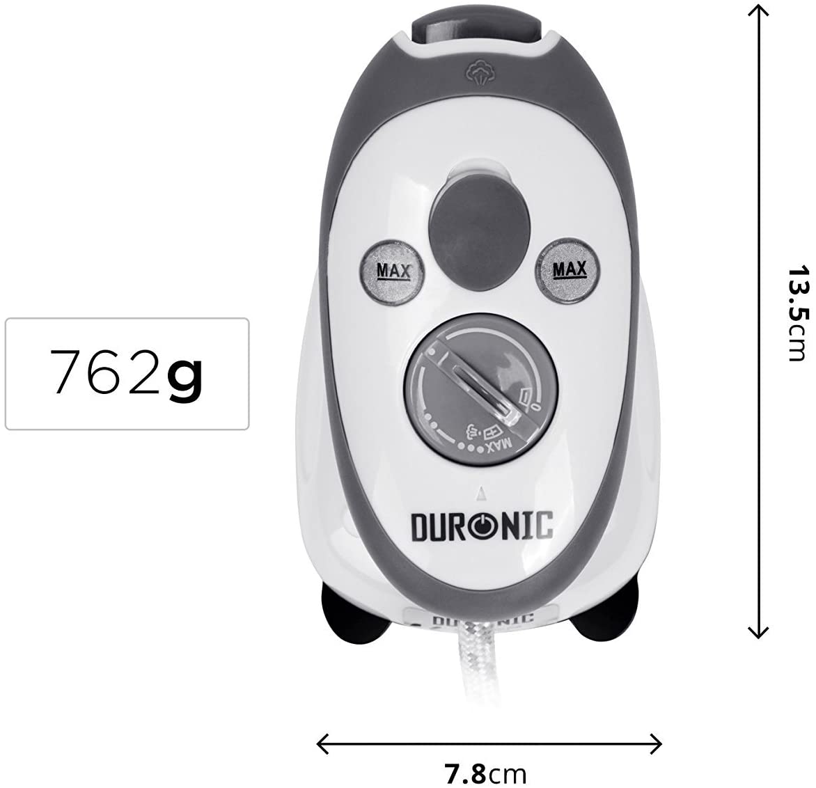 Duronic SI2 WE Mini Ferro da Stiro | Ferro da viaggio a vapore 375 W | Serbatoio 50ml | Steamer portatile con spazzola e borsello da viaggio | Ferro a vapore per lavori di cucito, quilting | Bianco