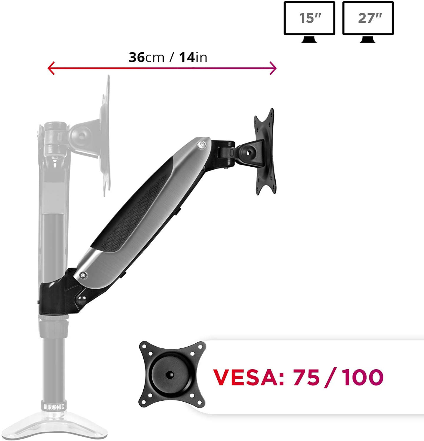 Duronic DML6S1 Braccio aggiuntivo  Compatibile con supporti monitor DM65  Braccio con molla a gas  Consente laggiunta di un monitor o di un accessorio  Regolazione dellaltezza