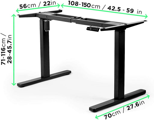 Duronic TM12BK Telaio per scrivania elettrico - Altezza regolabile 71 - 116 cm - Postazione di lavoro ergonomica – Funzione memoria – 2 Livelli - Meccanismo singolo di sollevamento - Nero