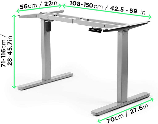 Duronic TM12 GY Telaio per scrivania elettrico - Altezza regolabile 71 - 116 cm - Postazione di lavoro ergonomica  Funzione memoria - 2 Livelli - Meccanismo singolo di sollevamento - Argento