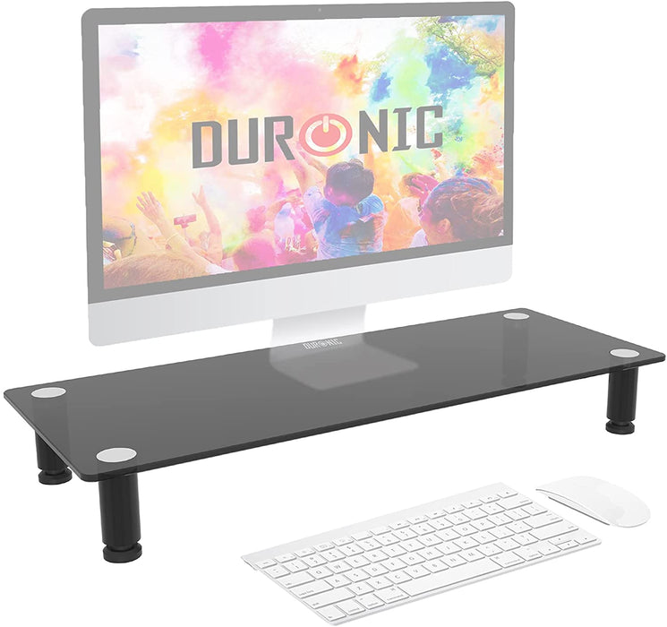 Duronic DM051 supporto monitor scrivania supporto da tavolo regolabile per monitor schermo laptop in vetro temperato nero 63x24 cm portata 40kg