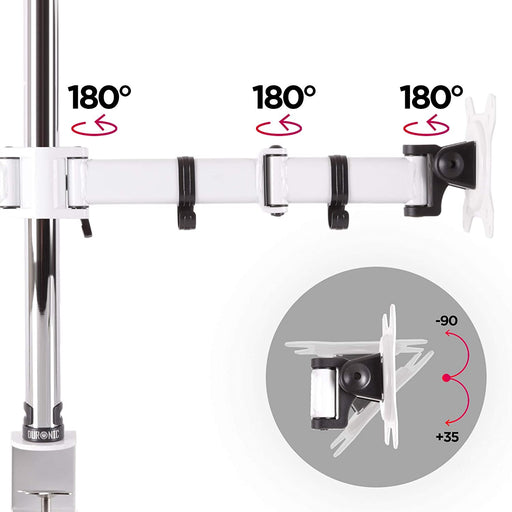 Duronic DM252 WE Supporto Monitor doppio per 2 schermi da 13-27 pollici, Braccio monitor PC ergonomico fino 8kg, VESA 75/100, regolabile altezza inclinazione girevole, per ufficio casa scuola, bianco