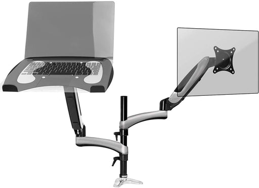 Duronic DM65L1X1 Supporto monitor da scrivania con morsetto e piattaforma per PC portatile – Braccio porta monitor Regolazione omnidirezionale - Compatibilità universale con schermi TV VESA 100*100