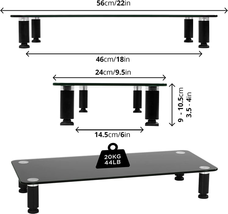 Duronic DM052-2 ssupporto monitor scrivania supporto da tavolo regolabile per monitor schermo laptop in vetro nero dimensioni 560 x 240mm
