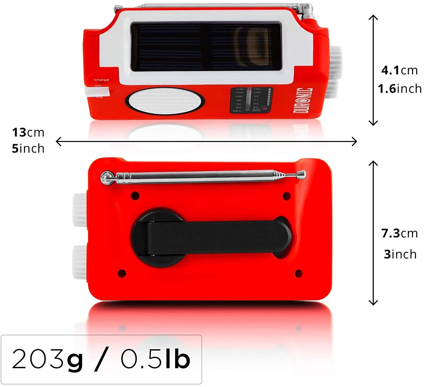 Duronic Hybrid Radio AM/FM - Ricarica solare, USB o dinamo – Jack per cuffie – Portatile – Ideale per emergenze, escursioni, pesca o attività all’aperto