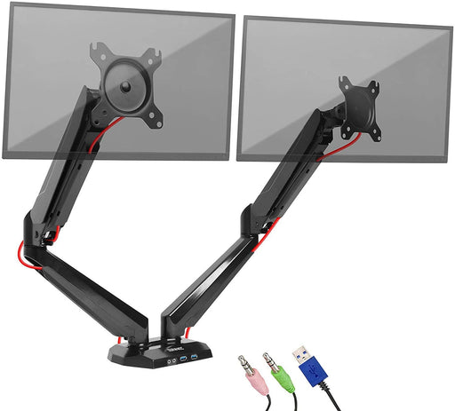 Duronic DMUSB5X2 Supporto monitor per 2 schermi 13 - 27  8 kg per braccio  Altezza regolabile fino a 50cm  Inclinazione schermo -90°/+85° - Bracci con molla a gas  base con presa Jack/USB  Supporto schermi resistente in alluminio