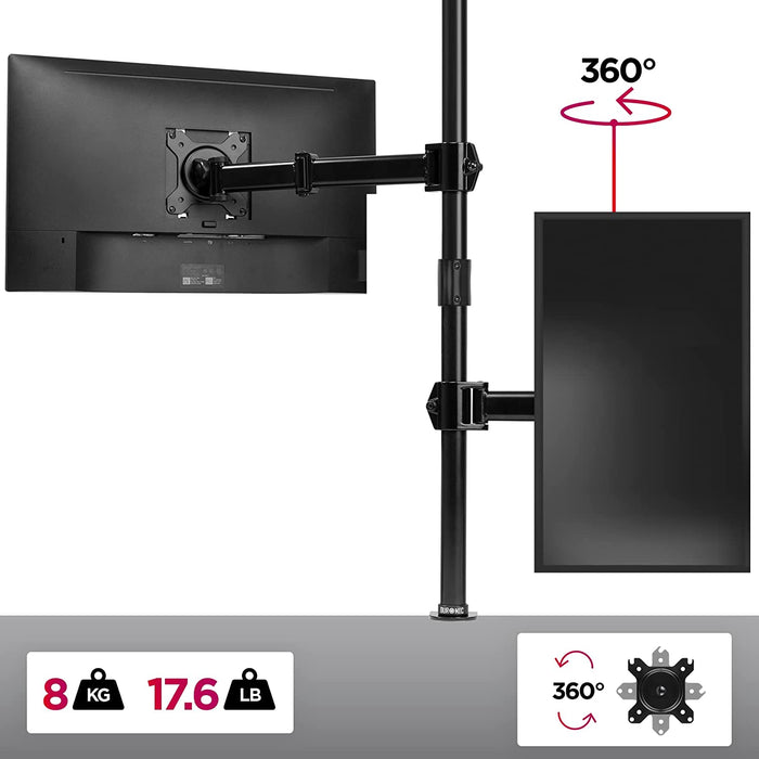 Duronic DMT251X3 BK Supporto da scrivania per monitor 13"-32" | Per 1 schermo fino a 8kg | Altezza regolabile | Staffa da 100 cm | Inclinazione +90°/-35°, rotazione 180°, rotazione 360°| VESA 75/100