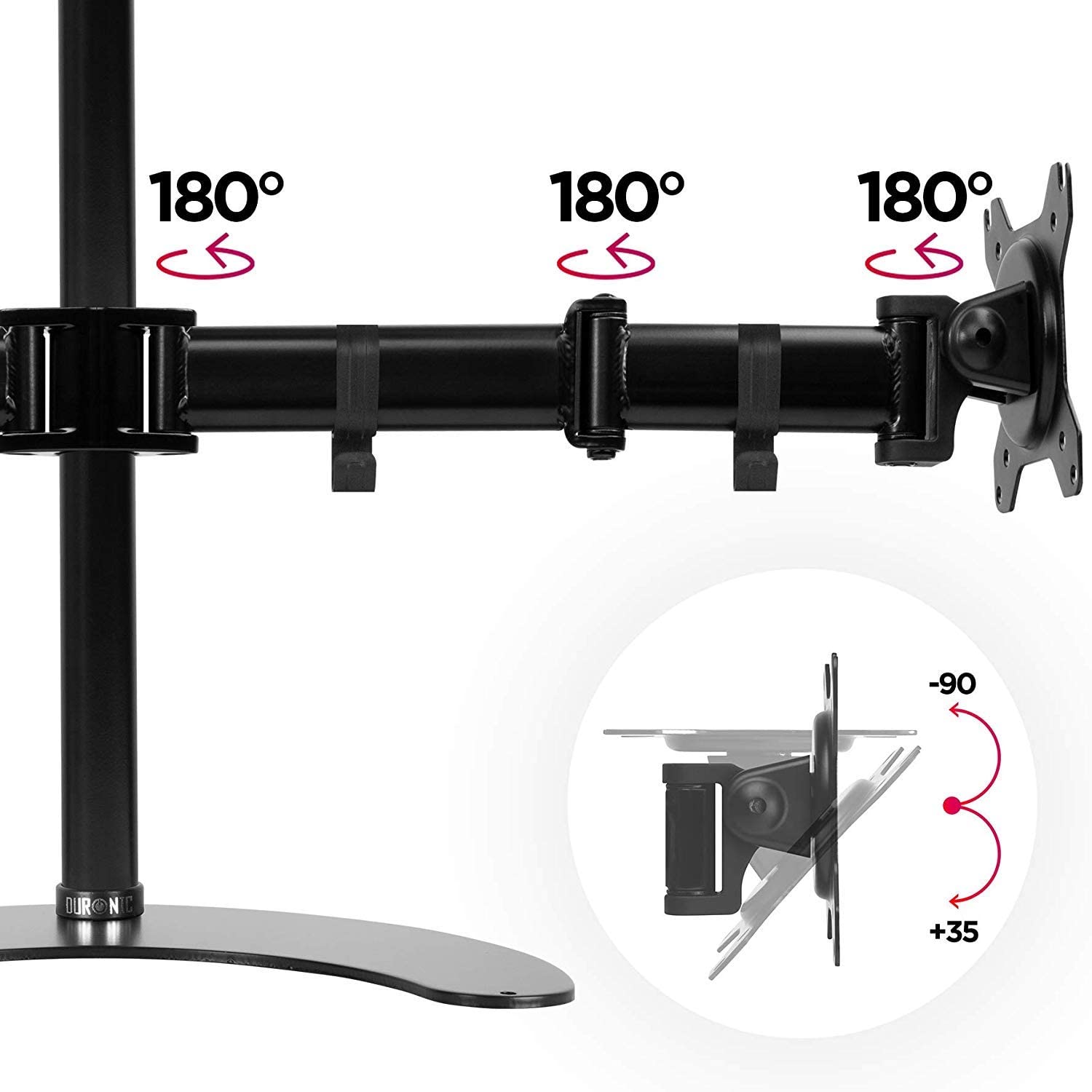 Duronic DM25D2 BK Supporto Monitor doppio per 2 schermi da 13-27 pollici, Braccio monitor PC ergonomico fino 8kg, VESA 75/100mm, regolabile altezza inclinazione girevole, per ufficio casa scuola, nero