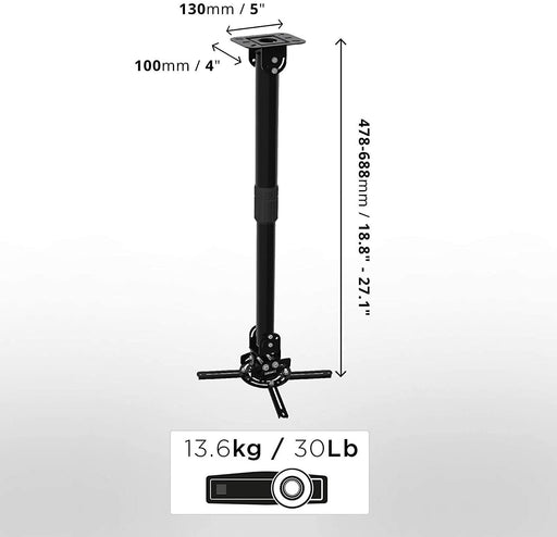 Duronic PB04XL Supporto universale per proiettore 13.6kg estendibile da 450mm a 700mm montaggio parete / muro / soffitto staffa videoproiettore per casa ufficio sale riunioni