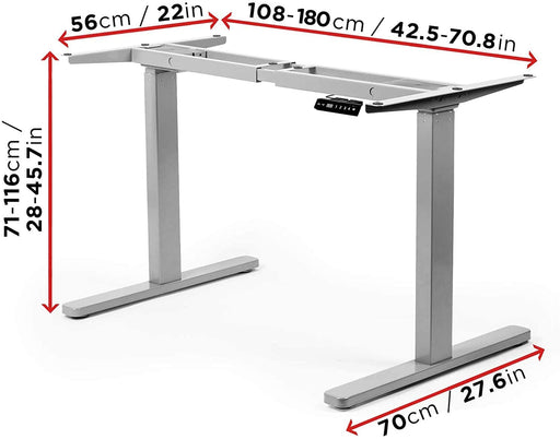 Duronic TM22GY Telaio per scrivania elettrico - Altezza regolabile 71 - 116 cm - Postazione di lavoro ergonomica – Funzione memoria - 2 Livelli - Meccanismo doppio di sollevamento - Argento