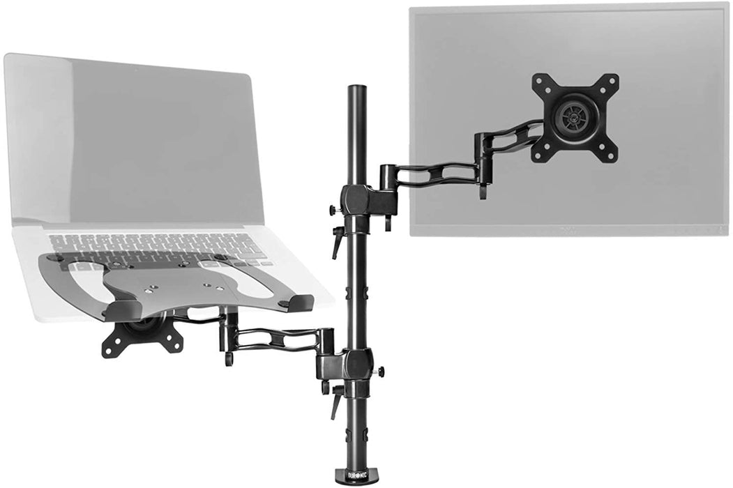 Duronic DM35L1X1 Supporto monitor da scrivania con morsetto e piattaforma per PC portatile – Braccio porta monitor Inclinabile ed orientabile - Compatibilità universale con schermi TV VESA 100*100