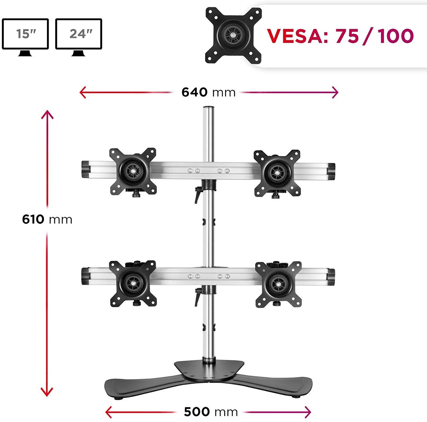 Duronic DM754 Supporto per 4 monitor - Base in acciaio per schermi fino a 24