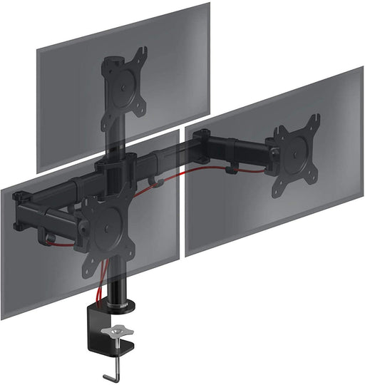 Duronic DM253 BK Braccio per 3 monitor da 13 a 27 pollici | Supporto schermi triplo | Inclinazione e altezza regolabile | VESA 75 100 | Supporto monitor ergonomico doppio articolato per PC e morsetto