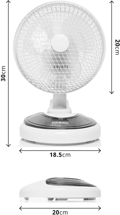 Duronic FN15 Mini ventilatore da tavolo 2 Velocità 15 W e diametro 20 cm | Ventilatore personale con clip portaoggetti e fissaggio a muro3 pale | Ultra silenzioso per casa ufficio scrivania e letto