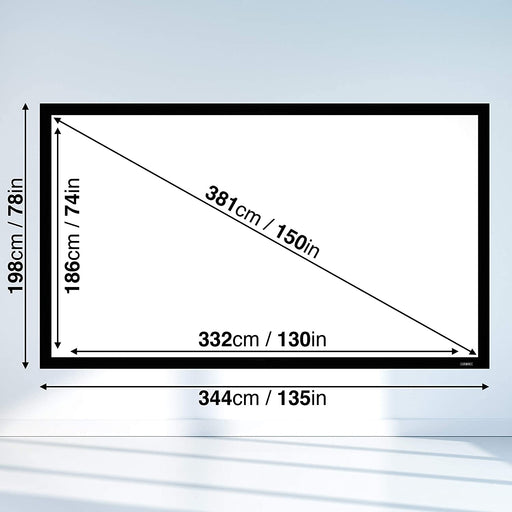 Duronic FFPS150 / 169 Schermo di proiezione a cornice rigida da 150” formato 16:9 - Guadagno +1 montaggio a parete – Immagine ad alta definizione HD – Ideale per home theater, aula, ufficio