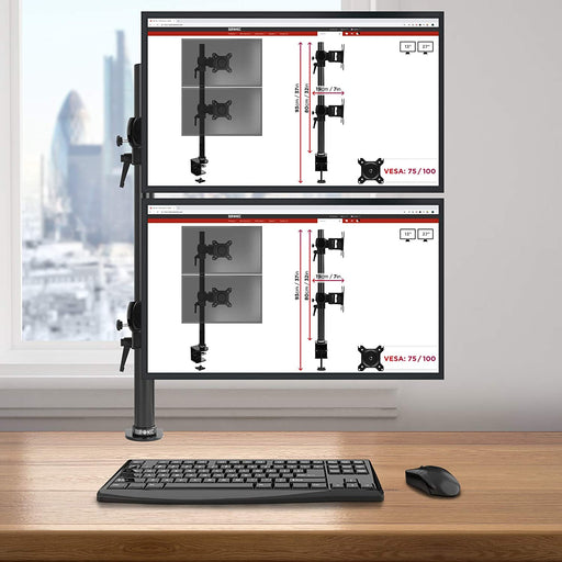 Duronic DM35V2X2 Doppio Supporto verticale 2 monitor da scrivania con morsetto – Lunghezza staffa 80cm – Altezza regolabile e orientabile – Compatibilità universale con schermi TV monitor con VESA 100*100 – 1 braccio estensore