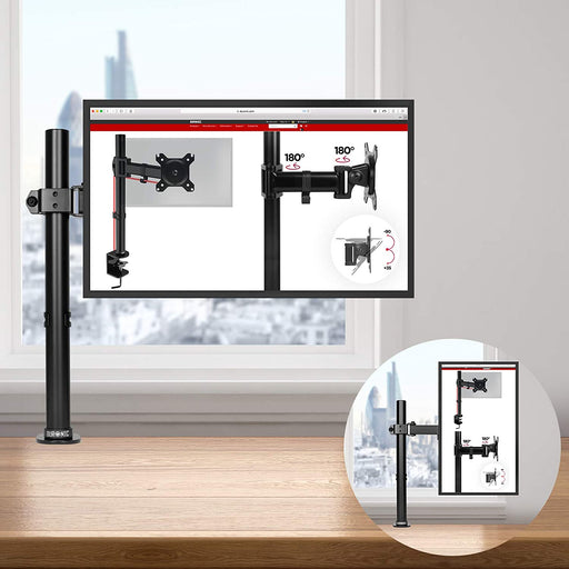 Duronic DM151X2 BK Supporto da scrivania per monitor 1332 | 8 kg con braccio estensore | Altezza regolabile | Inclinazione -15°/+15°, rotazione 180°, rotazione 360°| VESA 75/100