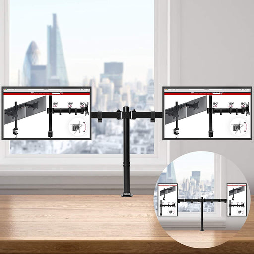 Duronic DM152 BK Supporto scrivania per 2 monitor 13-27 | 8 kg per braccio | Altezza regolabile | Inclinazione -15°/+15°, rotazione 180°, rotazione 360°| VESA 75/100