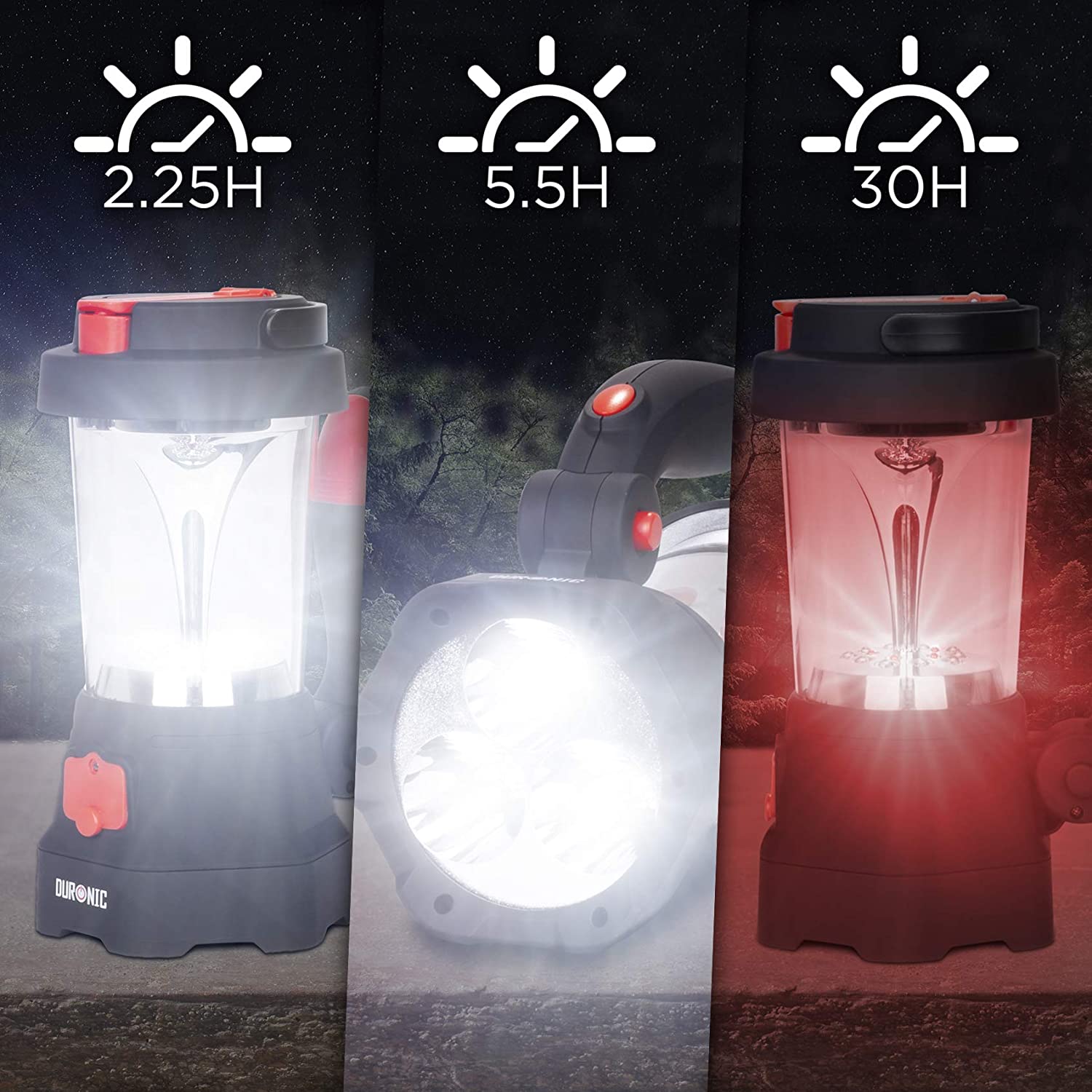 Duronic Hurricane Torcia ricaricabile 4 in 1  Ricaricabile a mano dinamo o USB - Lanterna d'emergenza con luce rossa - Carica batteria per cellulare d'emergenza - Scomparto per cavi