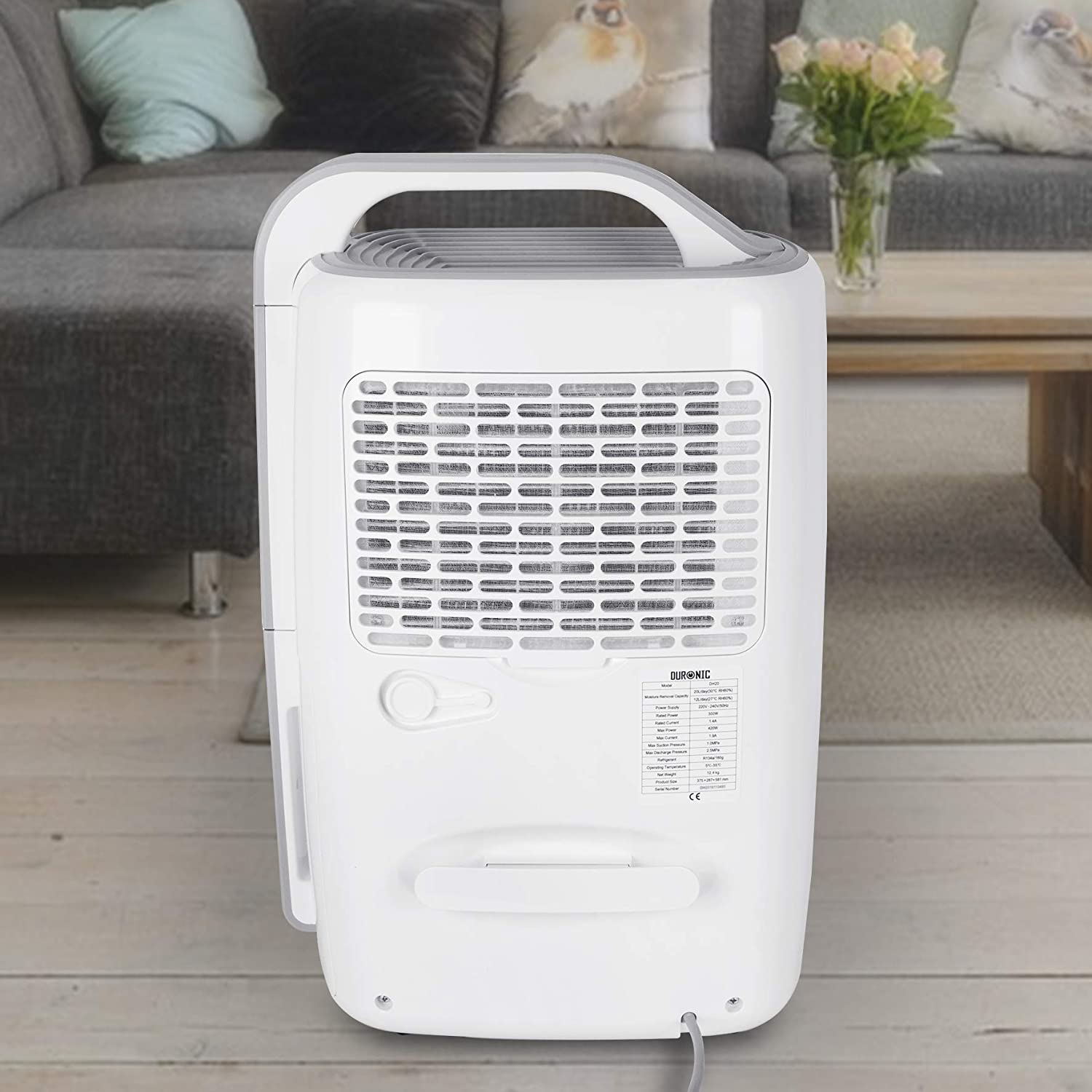 Duronic DH20 Deumidificatore per ambienti compatto e silenzioso 320W capacità giornaliera 20L/24H funzioni turbo, asciugabiancheria e auto-spegnimento a basso consumo energetico