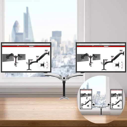 Duronic DM652 BK Supporto Monitor doppio per 2 schermi da 15-27 pollici, Braccio monitor PC ergonomico fino 8kg, VESA 75/100mm, regolabile altezza inclinazione girevole, per ufficio casa scuola, nero