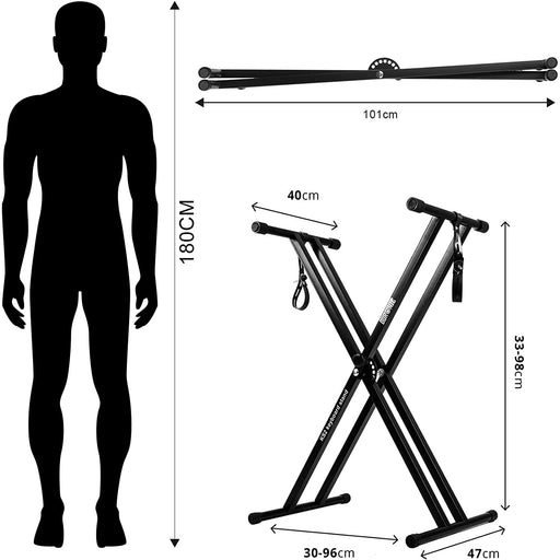 Duronic KS2B Supporto per tastiera musicale con 7 livelli di altezza | Per tastiere fino a 20kg | Cinghie di fissaggio | Supporto rinforzato doppia X per pianoforte digitale | Apertura veloce