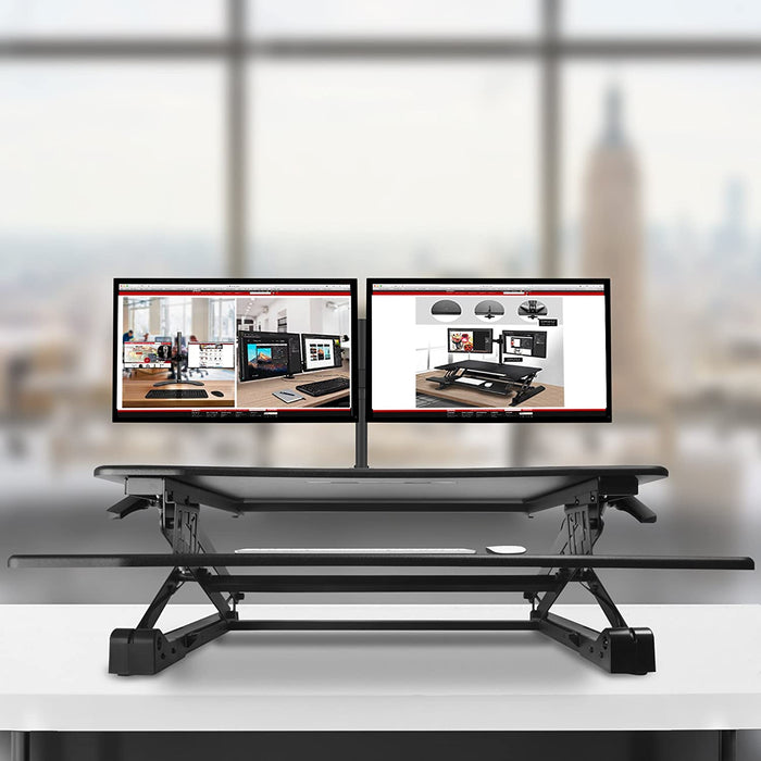 Duronic DM05D4 Postazione da lavoro per computer con ampia piattaforma 120 cm scrivania ufficio per pc monitor tastiera – altezza regolabile da 15 a 50 cm – compatibile con supporti monitor