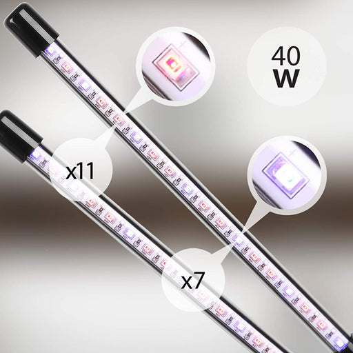 Duronic GLC24 Lampada per piante - 36 lampadine LED rosso e blu a spettro completo 40 W - 3 modalità - 2 teste - Lampada per coltivazione indoor pieghevole - 6 livelli di luminosità