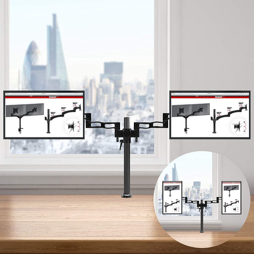 Duronic DM352 BK Supporto Monitor doppio per 2 schermi da 13-27 pollici, Braccio monitor PC ergonomico fino 8kg, VESA 75/100mm, regolabile altezza inclinazione girevole, per ufficio casa scuola, nero