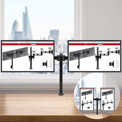 Duronic DM252 BK Supporto Monitor doppio per 2 schermi da 13-27 pollici, Braccio monitor PC ergonomico fino 8kg, VESA 75/100mm, regolabile altezza inclinazione girevole, per ufficio casa scuola, nero