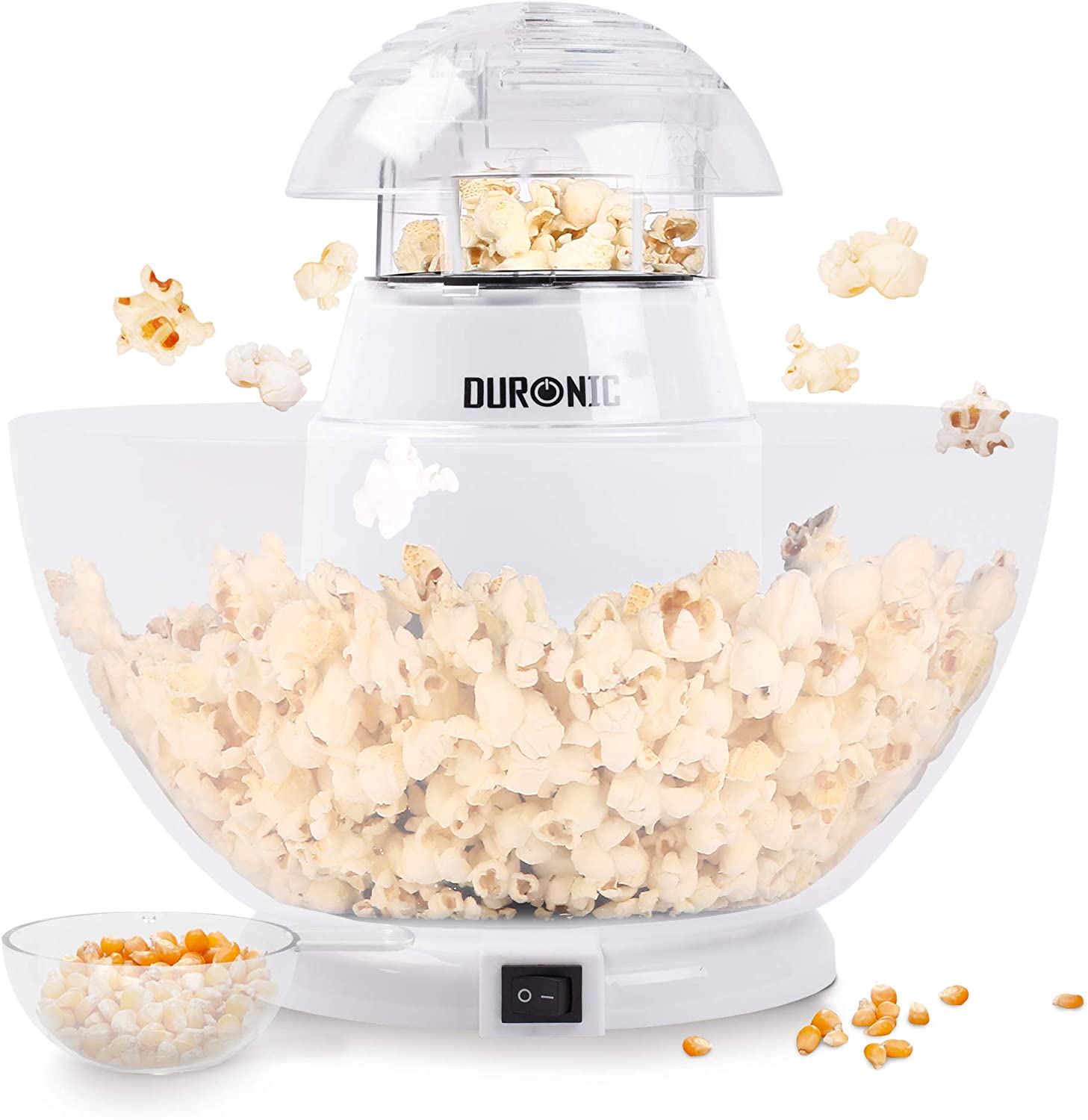 Duronic POP50 WE Macchina per Popcorn ad aria calda bianca  Capacità di 50 g con ciotola rimovibile  Senza grassi o oli  Pop-corn senza olio  Basso contenuto calorico