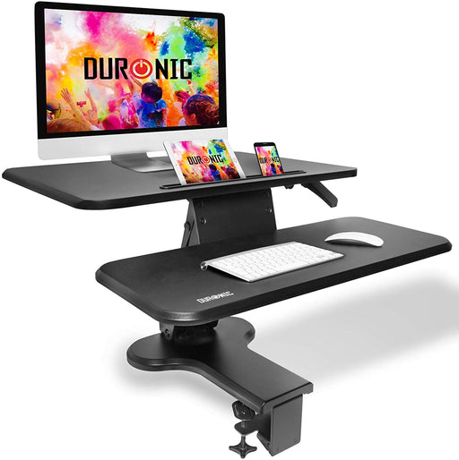 Duronic DM05D13 BK Postazione da lavoro per computer con ampia piattaforma 64 cm scrivania ufficio per pc monitor tastiera  altezza regolabile da 12 a 40 cm  fissaggio a morsetto