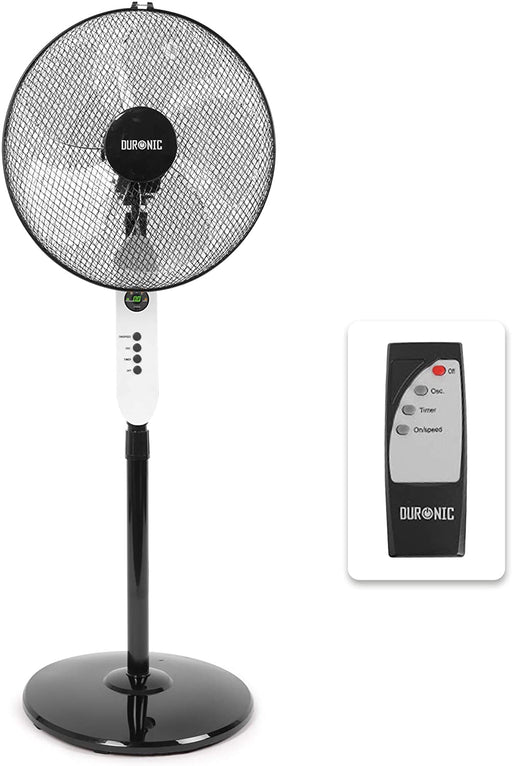 Duronic FN65 Ventilatore turbo oscillante a piantana 60W - 5 Pale Ø 16” a base circolare – Altezza regolabile 115 – 132 cm – 3 Velocità e Timer -Telecomando - Potente e silenzioso