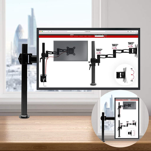 Duronic DM251X3 BK Braccio per un monitor da 13 a 27 pollici | Supporto per schermo singolo | Inclinazione e altezza regolabile | VESA 75 100 | Supporto monitor ergonomico articolato per PC e morsetto