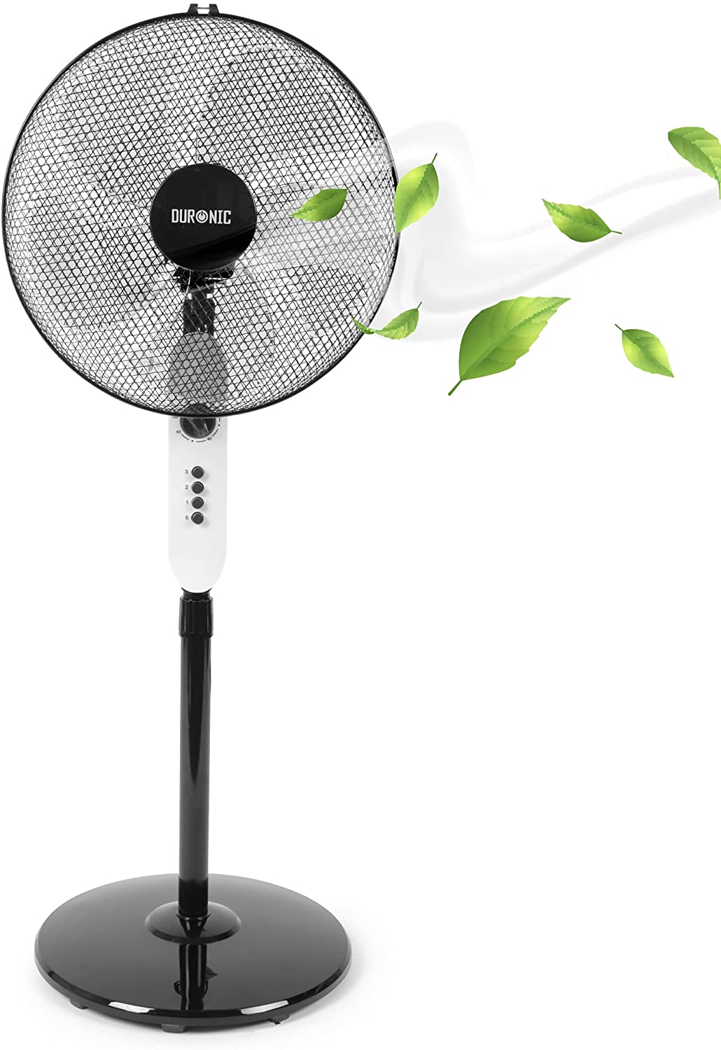 Duronic FN45 Ventilatore a piantana 60W | 3 velocità | 120 a 140 cm regolabile in altezza | 5 Pale ultra silenzioso con timer fino a 1h | Ventola oscillante | Base circolare | Per uso notturno